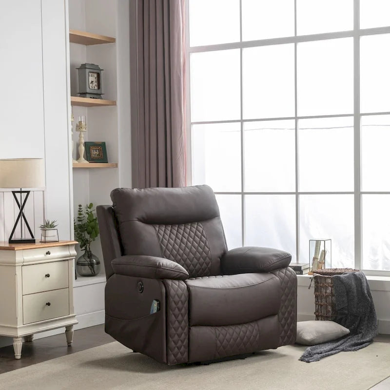 Modern Leather Power Reclining Heated Massage Chair