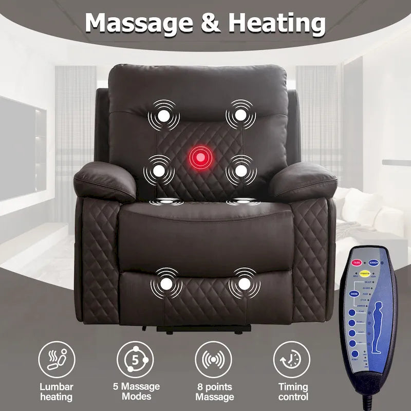 Modern Leather Power Reclining Heated Massage Chair