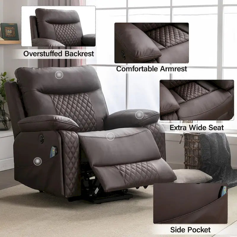 Modern Leather Power Reclining Heated Massage Chair
