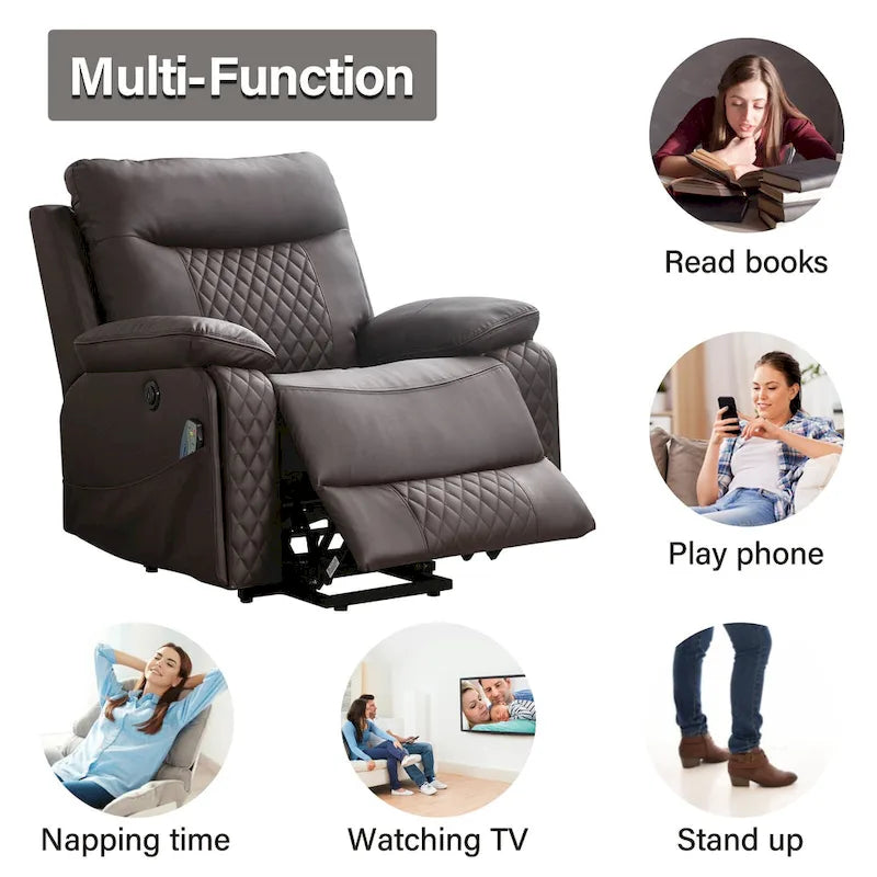 Modern Leather Power Reclining Heated Massage Chair