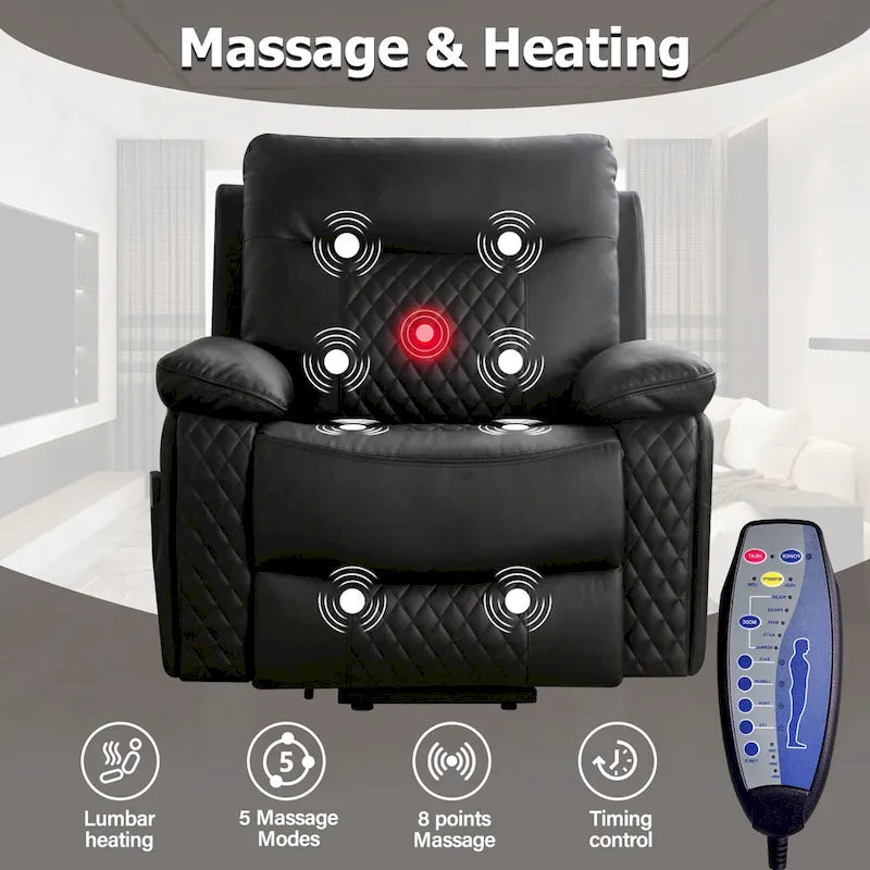 Modern Leather Power Reclining Heated Massage Chair