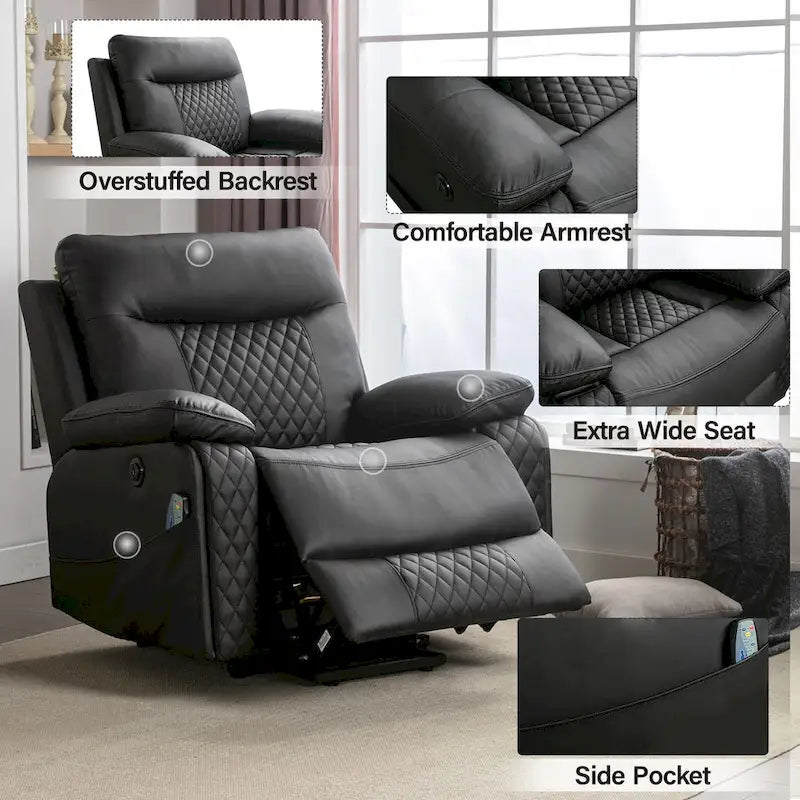 Modern Leather Power Reclining Heated Massage Chair