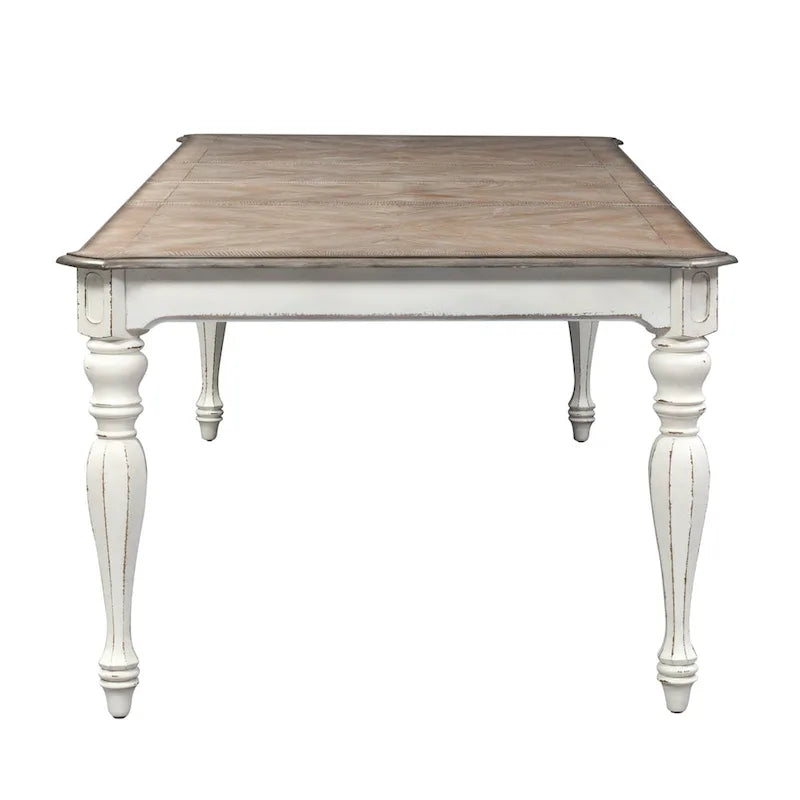 Antique White Weathered Bark 7 Piece Leg Table