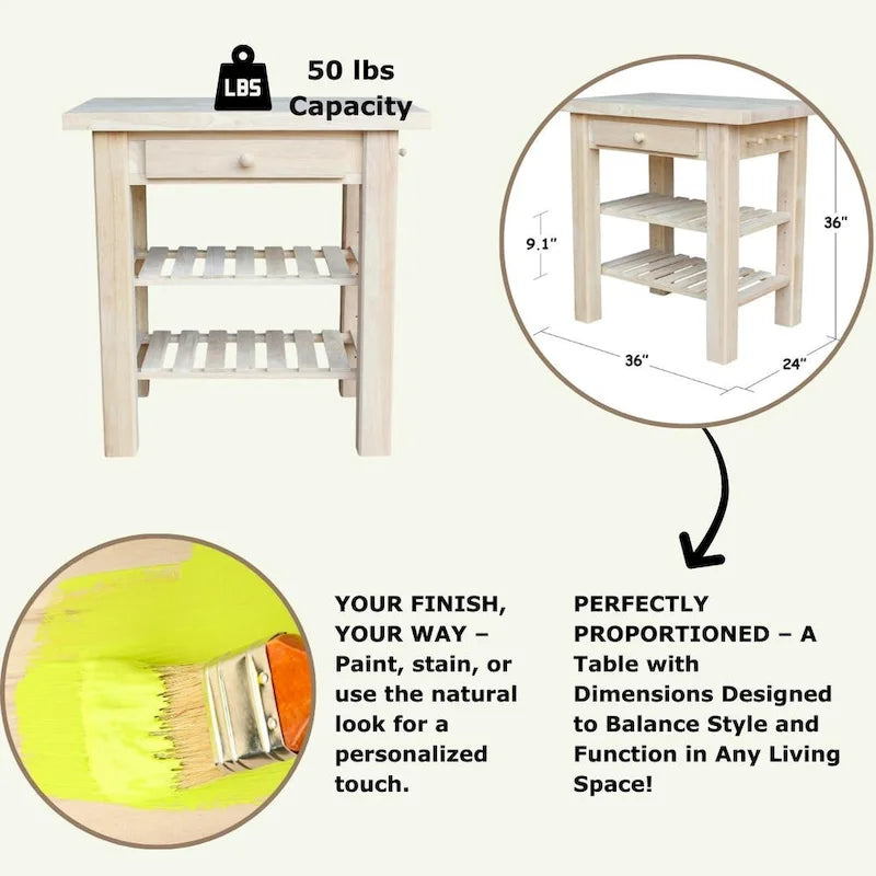 Unfinished Solid Parawood Kitchen Island