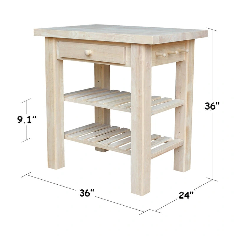 Unfinished Solid Parawood Kitchen Island