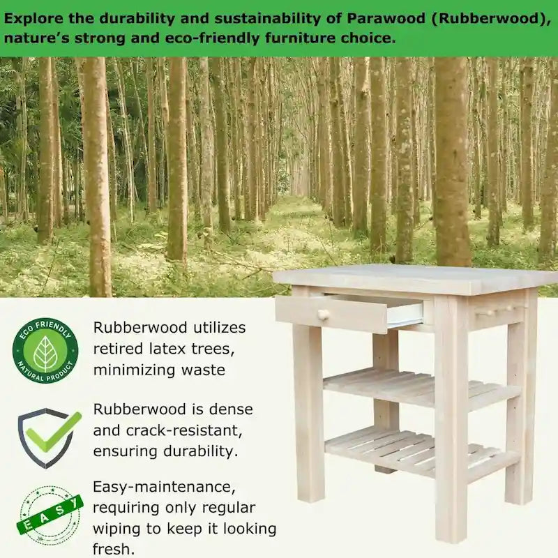 Unfinished Solid Parawood Kitchen Island