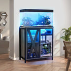 Aquarium Stand with Power Outlets and 7 Color RGB Light,Fish Tank Stand with Storage Cabinet