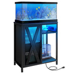Aquarium Stand with Power Outlets and 7 Color RGB Light,Fish Tank Stand with Storage Cabinet