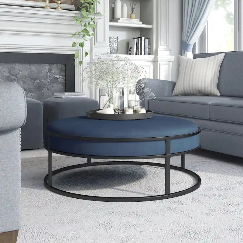 Contemporary Round Fabric Ottoman