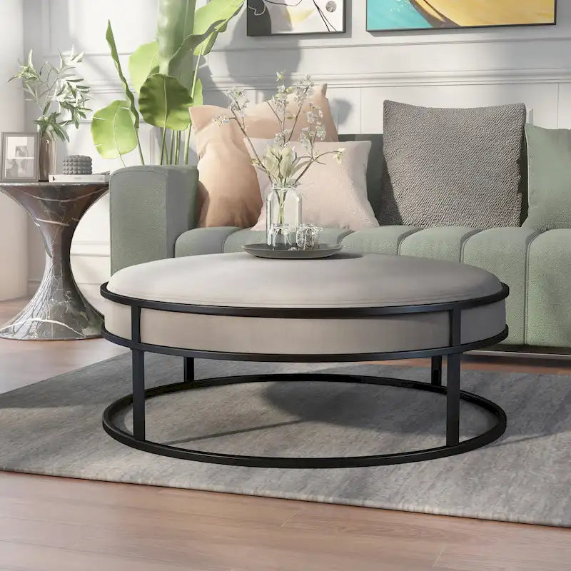 Contemporary Round Fabric Ottoman