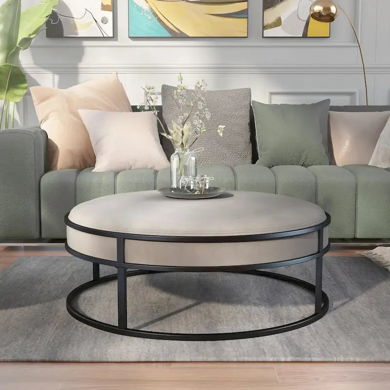 Contemporary Round Fabric Ottoman