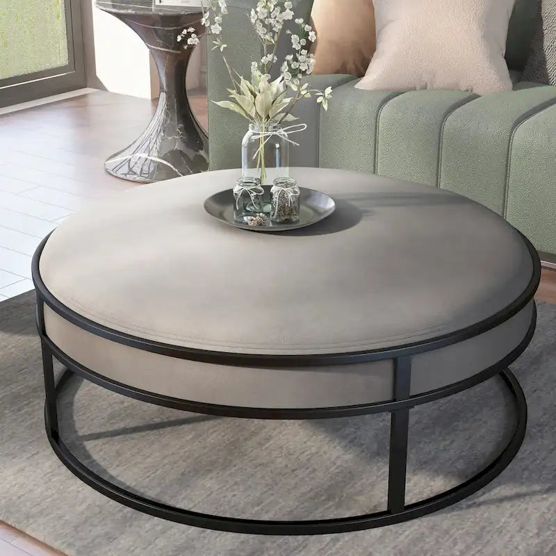 Contemporary Round Fabric Ottoman