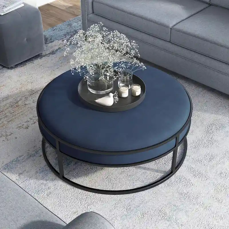 Contemporary Round Fabric Ottoman