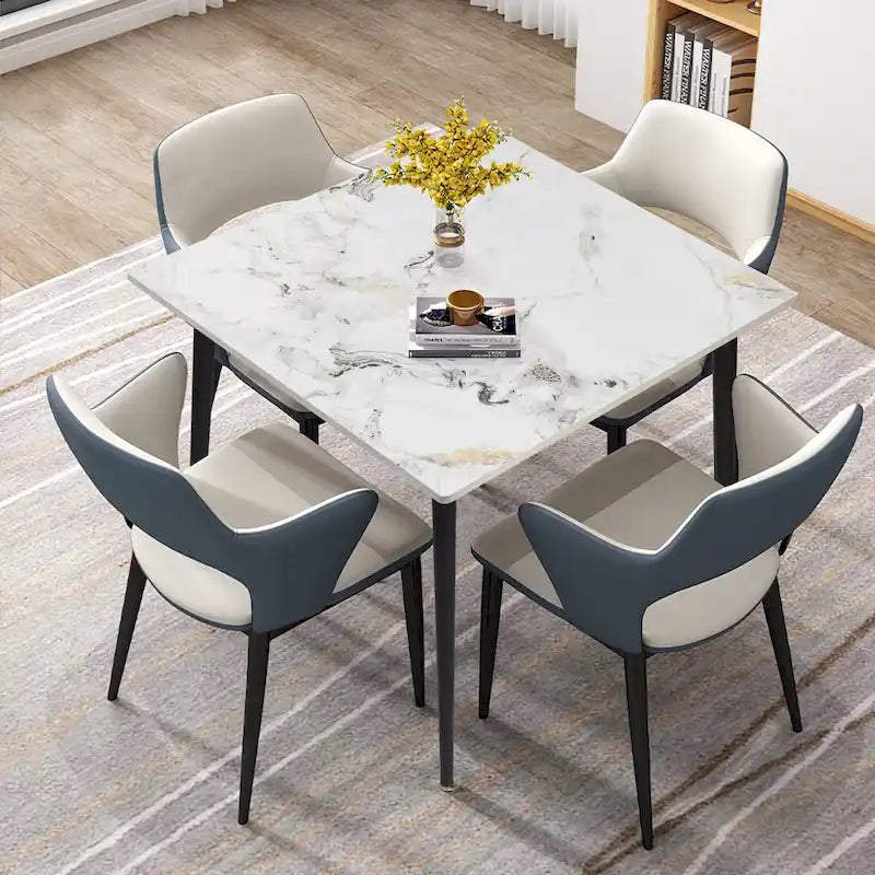 Modern Sintered Stone Marble Effect Table Top Kitchen Dining Table Square 4-Seat