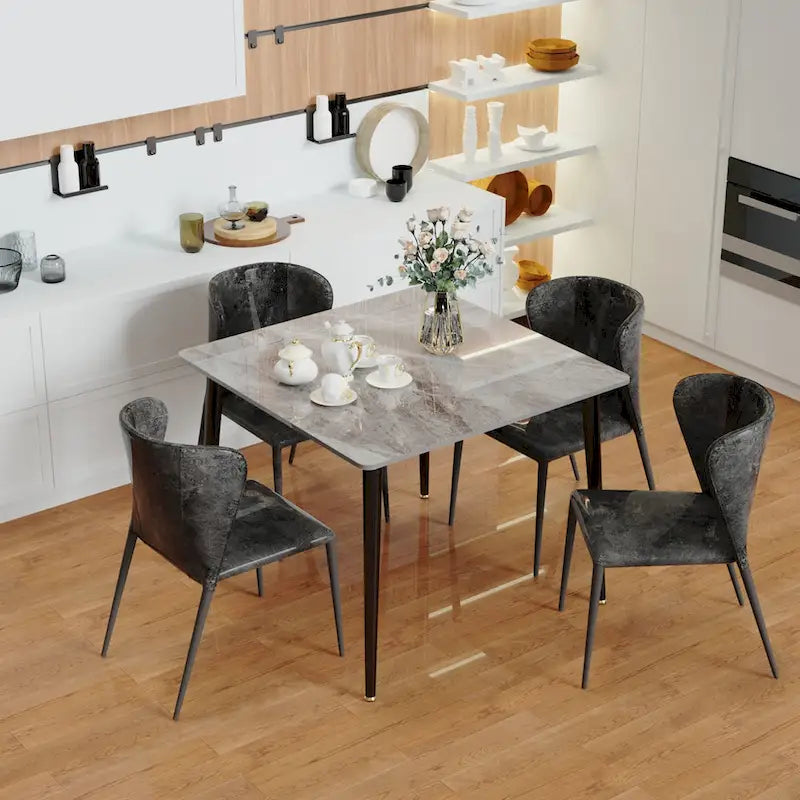 Modern Sintered Stone Marble Effect Table Top Kitchen Dining Table Square 4-Seat