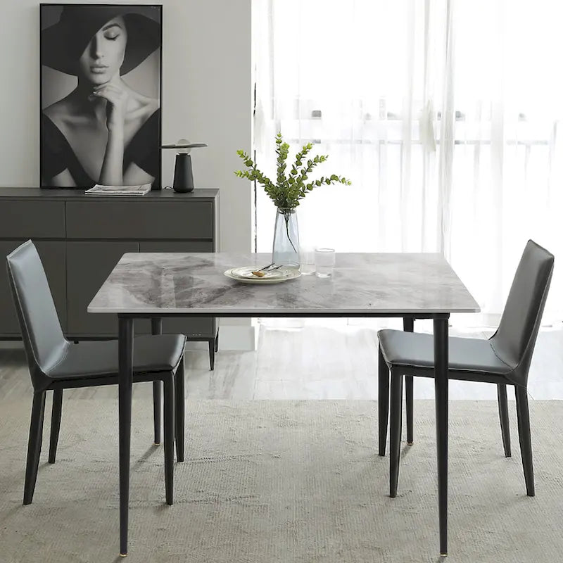 Modern Sintered Stone Marble Effect Table Top Kitchen Dining Table Square 4-Seat