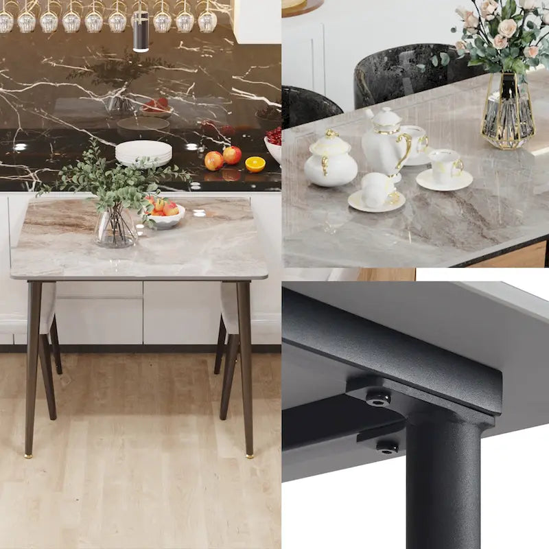 Modern Sintered Stone Marble Effect Table Top Kitchen Dining Table Square 4-Seat
