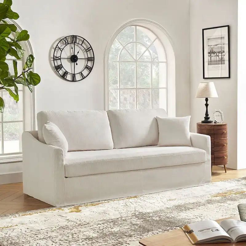 Modern Slipcovered Sofa With Removable Back Cushion