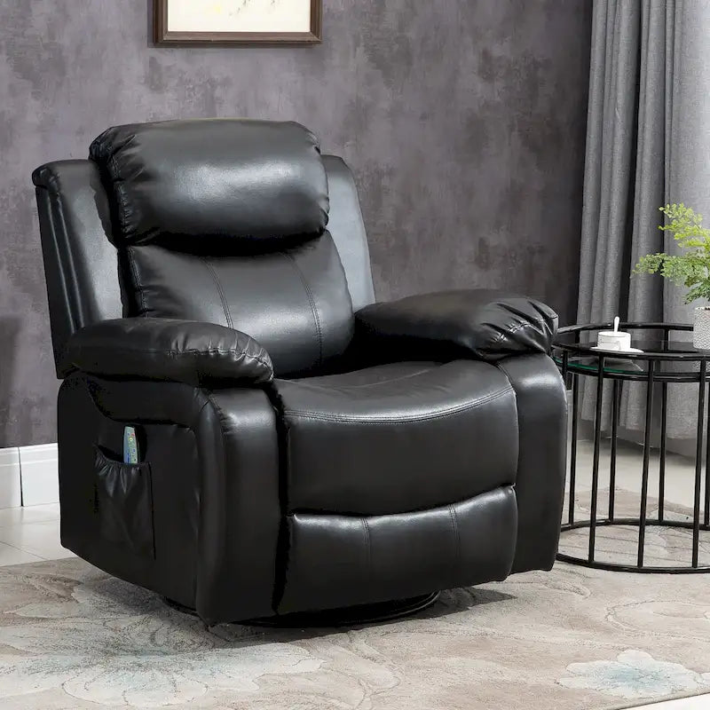 PU Leather Massage Recliner Chair, Swivel Rocker Sofa with Remote Control, Footrest, Padded Seat for Living Room