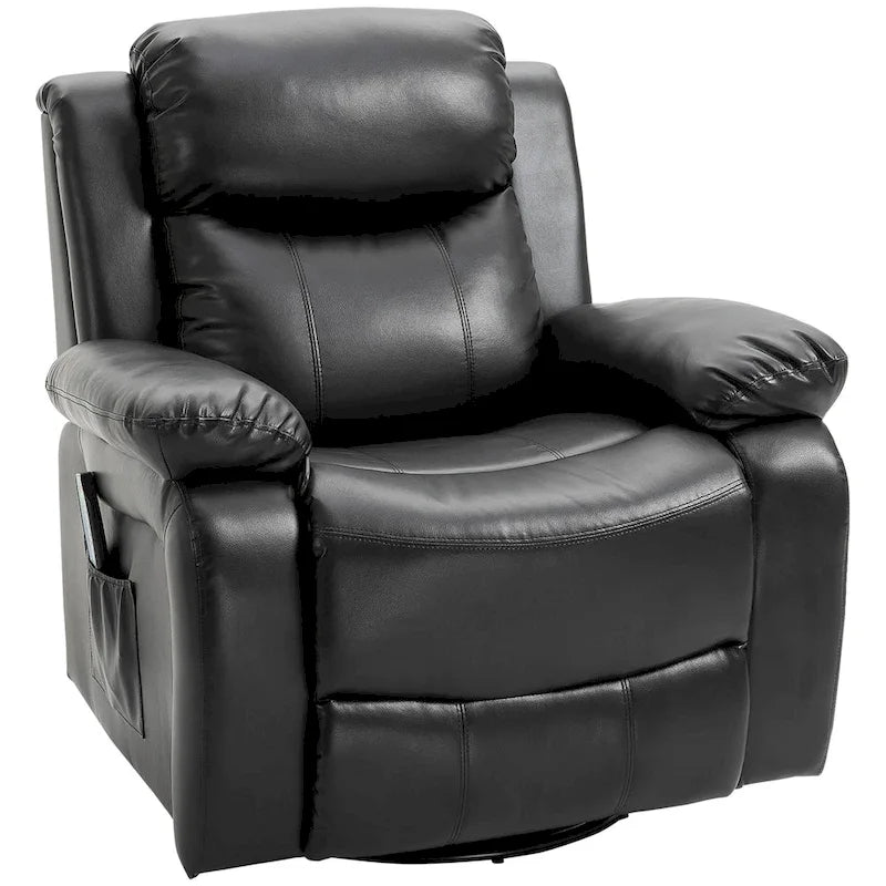PU Leather Massage Recliner Chair, Swivel Rocker Sofa with Remote Control, Footrest, Padded Seat for Living Room