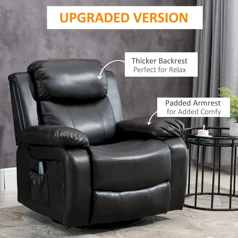 PU Leather Massage Recliner Chair, Swivel Rocker Sofa with Remote Control, Footrest, Padded Seat for Living Room