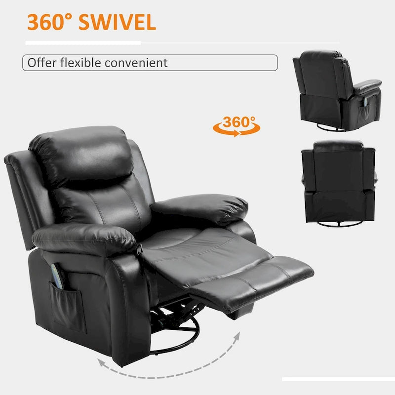 PU Leather Massage Recliner Chair, Swivel Rocker Sofa with Remote Control, Footrest, Padded Seat for Living Room