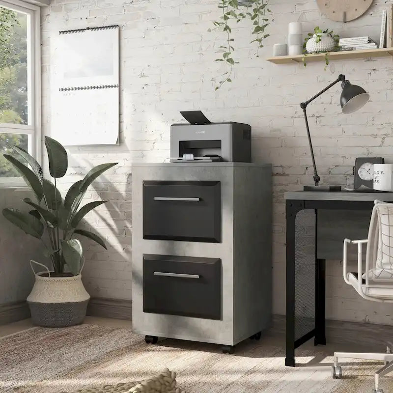 Urban Two-Drawer Mobile File Cabinet with Iron Bar Pulls
