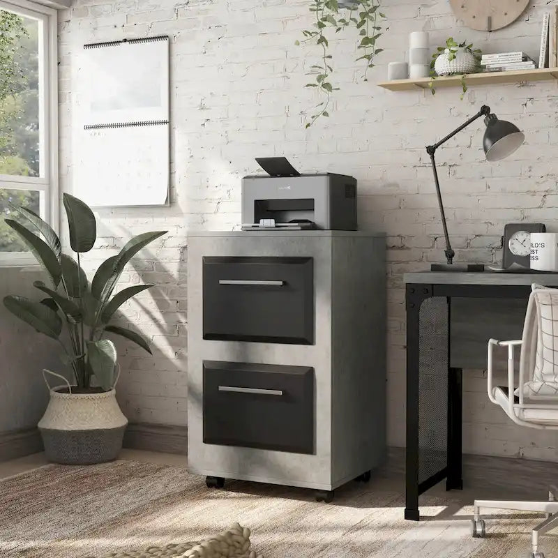 Urban Two-Drawer Mobile File Cabinet with Iron Bar Pulls
