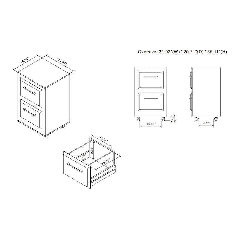Urban Two-Drawer Mobile File Cabinet with Iron Bar Pulls