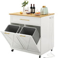 Rolling Kitchen Island Mobile Cart with Trash Can Storage Cabinet