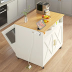Rolling Kitchen Island Mobile Cart with Trash Can Storage Cabinet