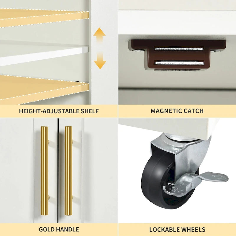 Rolling Kitchen Island Mobile Cart with Trash Can Storage Cabinet