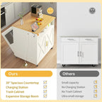 Rolling Kitchen Island Mobile Cart with Trash Can Storage Cabinet