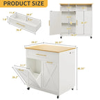 Rolling Kitchen Island Mobile Cart with Trash Can Storage Cabinet