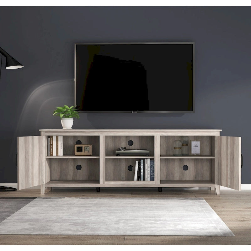 TV Stand for 75 Inch TV, Entertainment Center with Two Doors and 4 Open Storage Compartments TV Console Media Cabinet