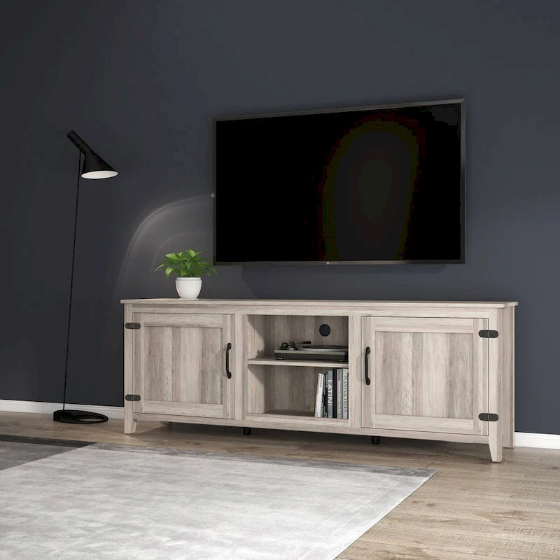 TV Stand for 75 Inch TV, Entertainment Center with Two Doors and 4 Open Storage Compartments TV Console Media Cabinet