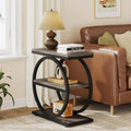 End Table with 3 Storage Shelves, Wood Narrow Side Table