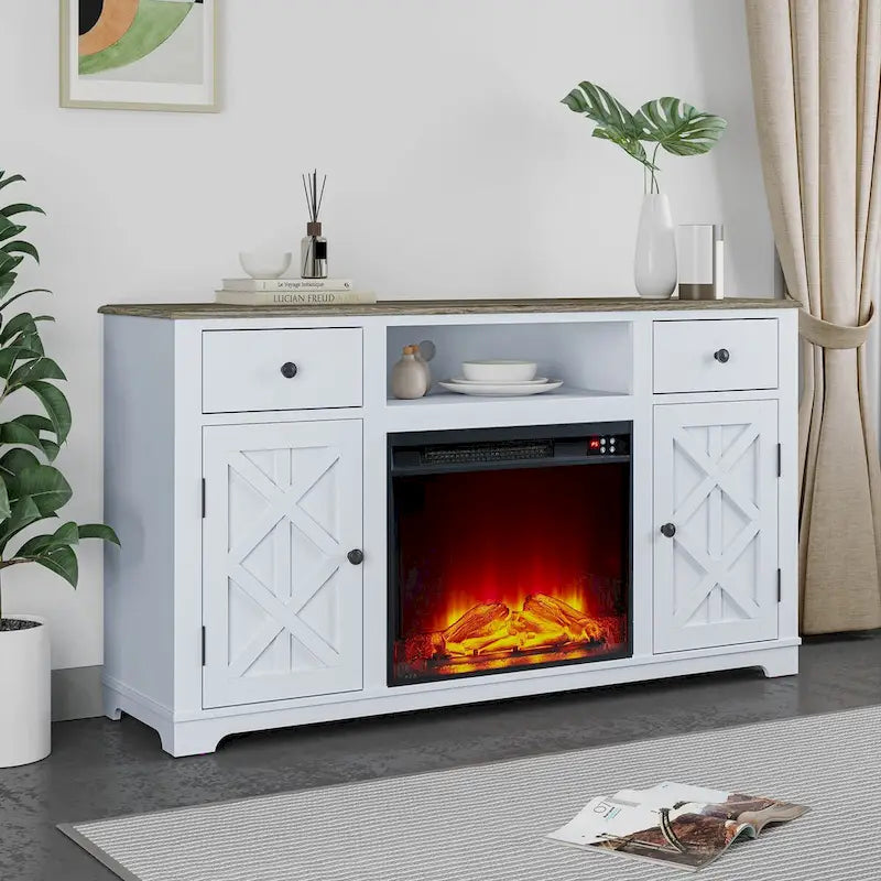Farmhouse TV Stand with Fireplace for up to 65 TV - 60W x 33H x 15.5D