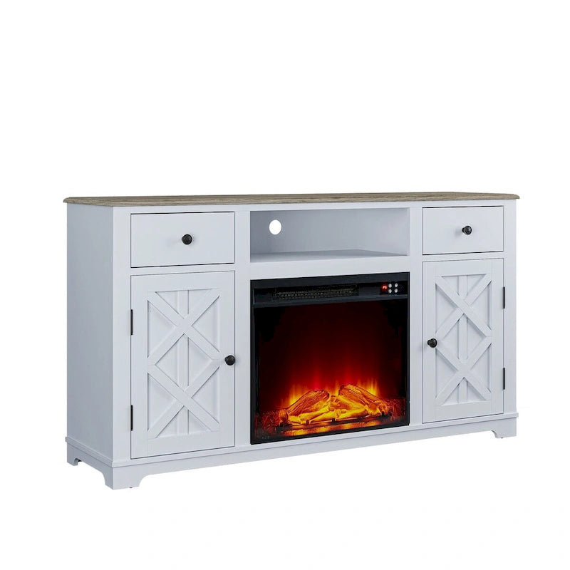 Farmhouse TV Stand with Fireplace for up to 65 TV - 60W x 33H x 15.5D