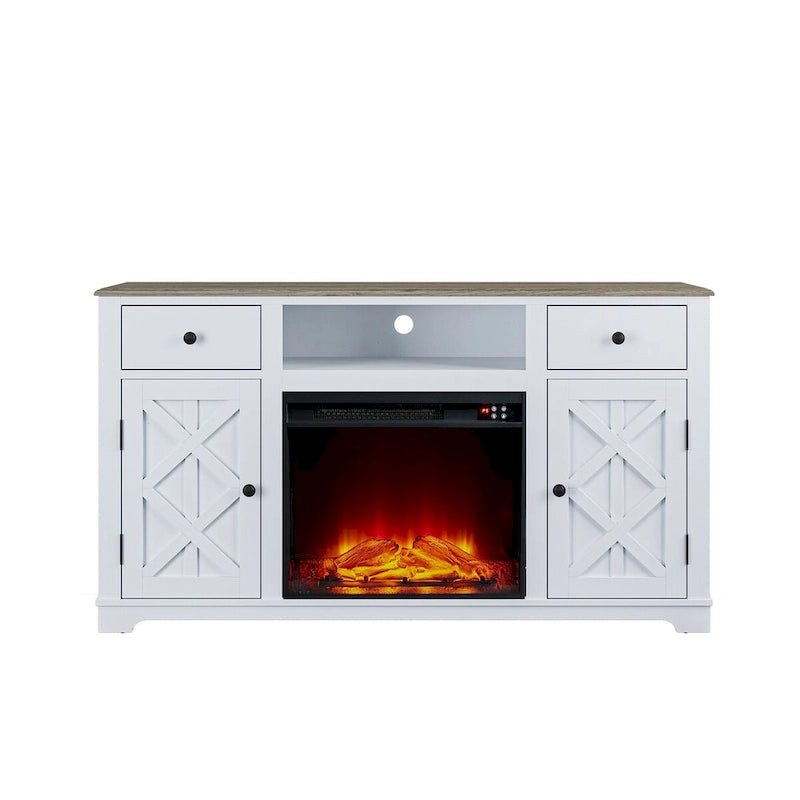 Farmhouse TV Stand with Fireplace for up to 65 TV - 60W x 33H x 15.5D