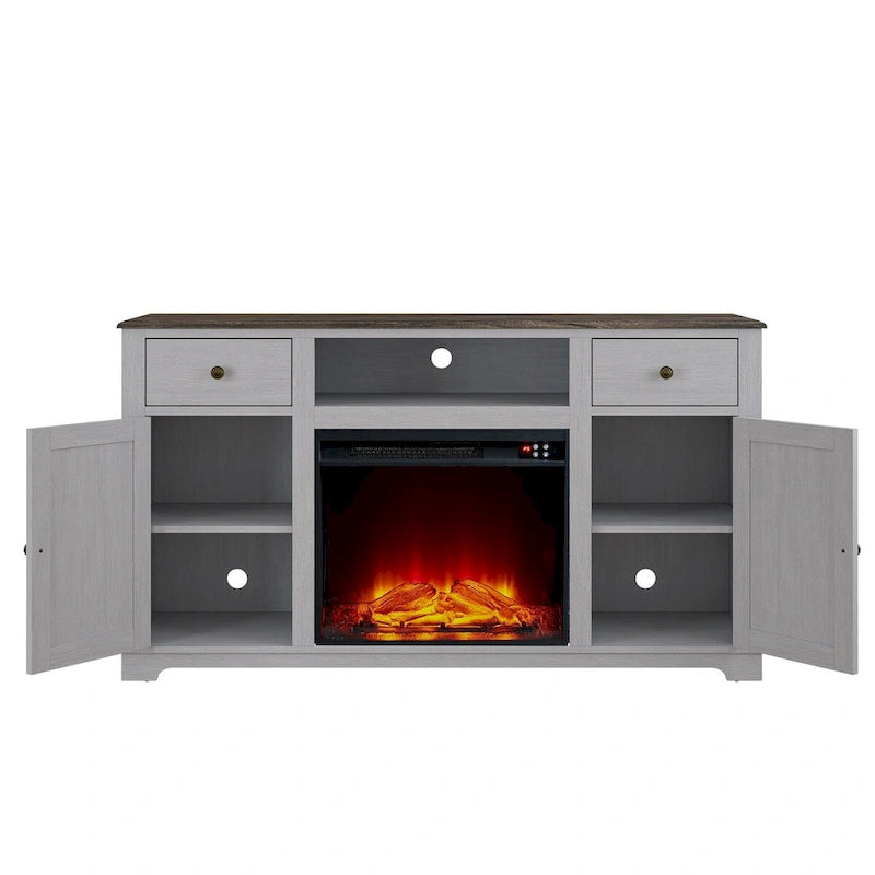 Farmhouse TV Stand with Fireplace for up to 65 TV - 60W x 33H x 15.5D