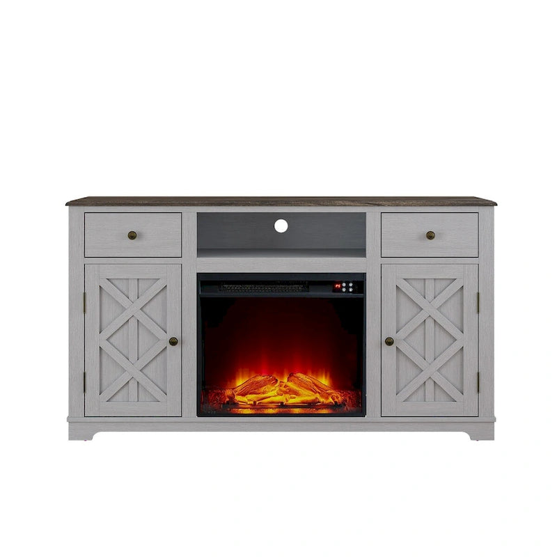 Farmhouse TV Stand with Fireplace for up to 65 TV - 60W x 33H x 15.5D
