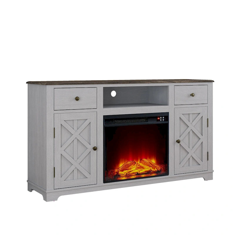 Farmhouse TV Stand with Fireplace for up to 65 TV - 60W x 33H x 15.5D