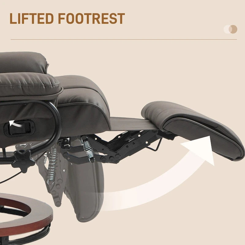 Swivel Recliner Chair, PU Leather Reclining Chair for Living Room, Modern Recliner Sofa with Footrest