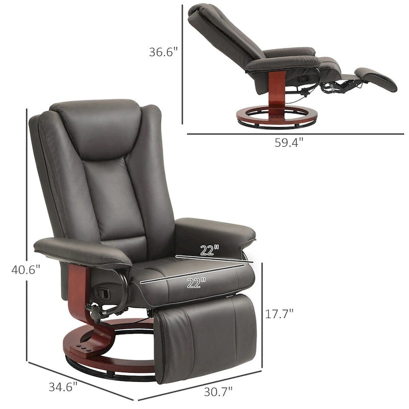 Swivel Recliner Chair, PU Leather Reclining Chair for Living Room, Modern Recliner Sofa with Footrest