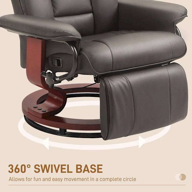 Swivel Recliner Chair, PU Leather Reclining Chair for Living Room, Modern Recliner Sofa with Footrest