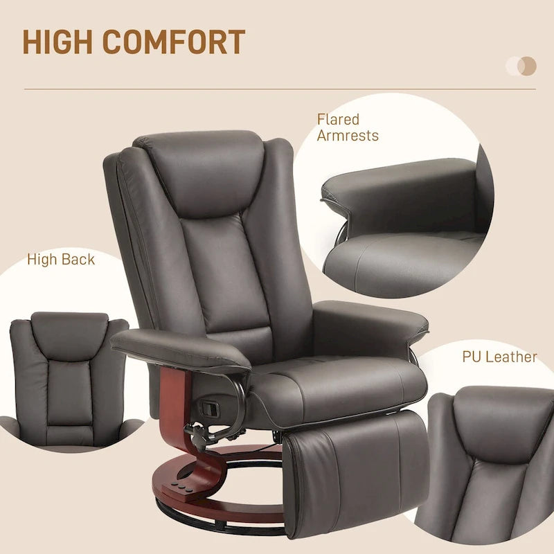Swivel Recliner Chair, PU Leather Reclining Chair for Living Room, Modern Recliner Sofa with Footrest