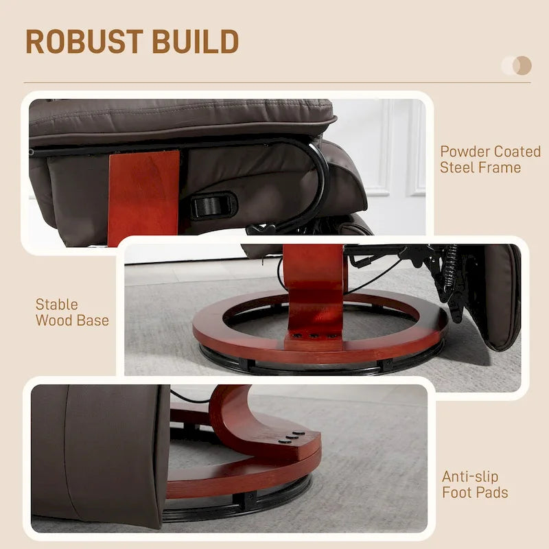 Swivel Recliner Chair, PU Leather Reclining Chair for Living Room, Modern Recliner Sofa with Footrest