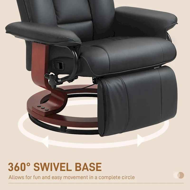 Swivel Recliner Chair, PU Leather Reclining Chair for Living Room, Modern Recliner Sofa with Footrest
