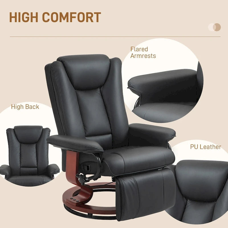 Swivel Recliner Chair, PU Leather Reclining Chair for Living Room, Modern Recliner Sofa with Footrest